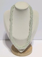 Vintage Pale Green Layered Imitation Pearl Bead Necklace With End Caps 17″