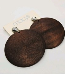 Wood Clip on Earrings Dangle Silver tone Boho 80’s style Vintage Macy’s 2.75 in
