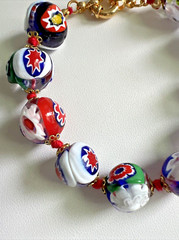 Vintage Venetian Murano Millefiore Art Glass Eye Bead Bracelet 8″