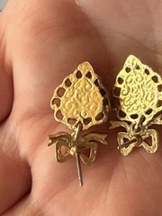 1928 Brand Set Pink Porcelain Rose Filigree Heart Earrings Dainty No Backs