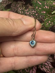Antique 1900s Victorian Glas Evil Eye Brass Pendant Amulet Good Luck Protection