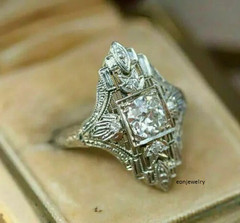 Art Deco Style 2Ct Lab Created Diamond Filigree Wedding 14K White Gold Over Ring