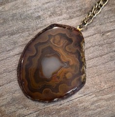 Vintage Stone & Mixed Metal Necklaces, Chipped Tiger’s Eye & Agate Slice Pendant