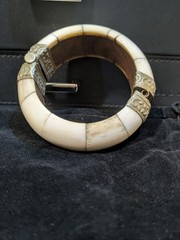 Vintage Bone And Brass Hinged Bracelet With Pin Closure