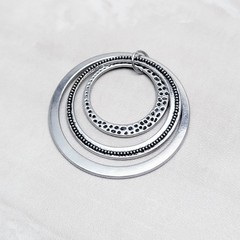 Vintage Pendant Large Silver Tone Circle with Black Details – No Chain Included