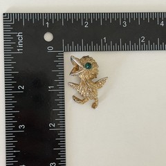 Vintage Bird Chick Duckling Gold Tone Green Eyed Rhinestone Brooch Pin