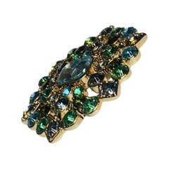 VTG Liz Claiborne Green Rhinestone Brooch Pin 2” Gold Tone Flower