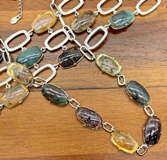 Monet Multi Colored Cabochon Necklace with Wide Chunky Bracelet Silver Tone Set