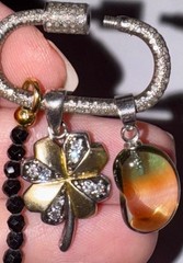 OOAK Diamond Watermelon Tourmaline Crystal Clover Vintage Pendant Charm Necklace