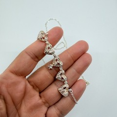 Vintage Silver Tone Heart Pendant Necklace Champagne Rhinestone Accent Dainty