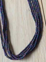 Natural Nepal Glass Seed Bead Multi Strand Necklace. Iridescent Peacock Blue 22″