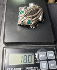 Mexico Sterling Silver Green-Eyed Frog Pin Brooch 18gm