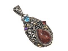 935 & 18K Gold JTV Artisan of Bali Carnelian Amethyst Dragonfly Necklace Pendant