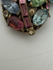 Hollycraft 3” Signed Pastel Rhinestone Leaf Brooch Vintage Pin