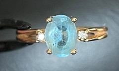 14k Natural Sky Blue Topaz Feather Mineral Inclusions 1960’s 14K Gold Ring 2.51g