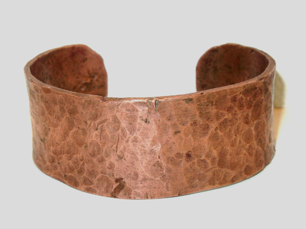 Vintage Rustic Copper Open Cuff Bracelet Hand Forged Hammered Copper 1″ Wide