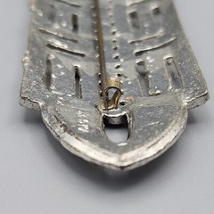Vtg Apex Pot Metal Brooch Art Deco Bar Pin Rhinestones Large Silver Tone READ