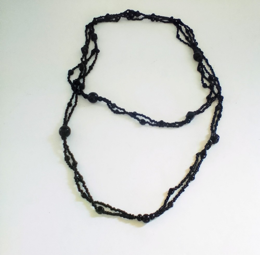 Antique Victorian French Jet Glass Mourning Beads Necklace 41′ Long
