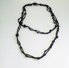Antique Victorian French Jet Glass Mourning Beads Necklace 41′ Long