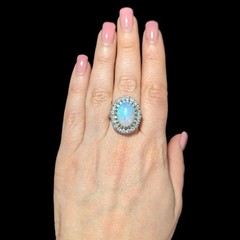 Vintage Opal Diamonds 14k White Gold Large Cocktail Ring Halo Estate Gift