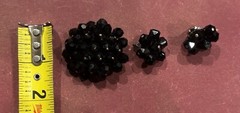 Vintage Black Faceted Glass Flower Pin Brooch With Matching Earrings