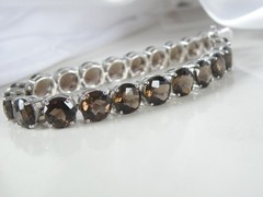 Sterling Silver 925 Natural 8mm Smoky Quartz Large Gemstone Tennis Bracelet 7.5″