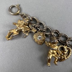 Vintage Kirks Folly Charm Bracelet Watch Angels Hearts Works! AS IS q3z