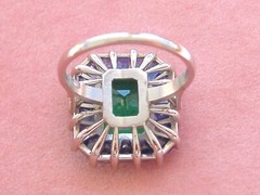 ESTATE ART DECO 2.30 ct EMERALD 4 ctw SAPPHIRE DIAMOND PLATINUM COCKTAIL RING