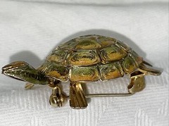 Vintage 800 Silver Filigree enamel Turtle Brooch Pin Gold Wash 6 Grams