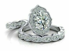 Art Deco 3.20 Ct Diamond Antique Vintage Wedding Ring Set 925 Sterling Silver