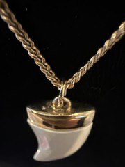 Vintage AVON 1978 Pendant Necklace Gold Chain Faux Ivory 20” Adventure Tooth