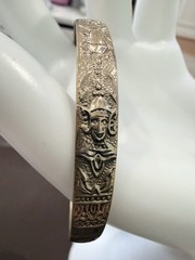 Vintage Brass Deity Torque Cuff Bangle – Hand-Engraved Bracelet, 7.25″