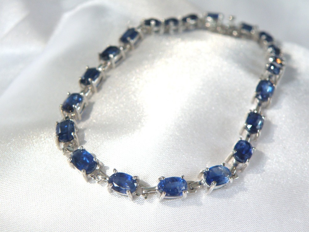 D’Joy Sterling Silver 925 Natural Blue Kyanite Tennis Line Bracelet Fits 8″