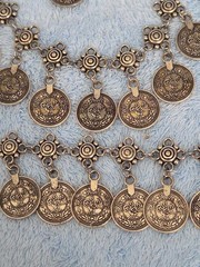 Vintage Bohemian Silver-Toned Coin Bracelet Anklet Dangle Charm ADJ. & Broach.