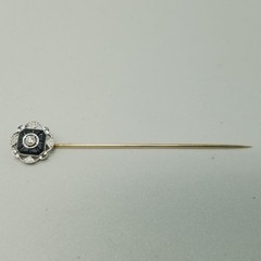 Vintage Carved Onyx and Diamond Stick Pin Platinum and 14k Gold Metal Art Deco