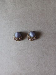 Vintage West Germany Purple Glass Cabochon Gold Tone Clip On Earrings