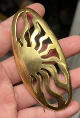 Vintage 1973 Steve Vaubel 18k Gold Plated Vermeil Rising Sun Design Brooch