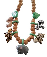 Vintage Flying Colors Safari Animal Ceramic Necklace Jungle Statement 24″