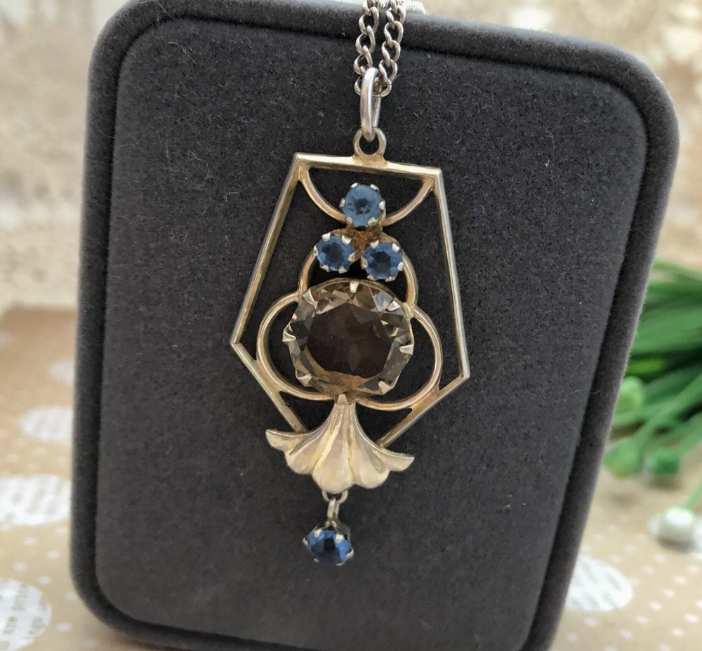 Fine Estate Vintage Pendant Soviet Sterling Silver 875 Smoky Quartz & Topaz USSR