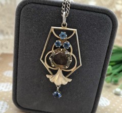 Fine Estate Vintage Pendant Soviet Sterling Silver 875 Smoky Quartz & Topaz USSR