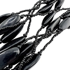 Vintage Style Black Acrylic Beaded Layered Look Elegant 19” Silver Tone Necklace