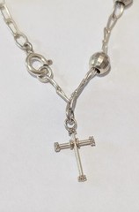 Vintage Sterling Silver Cross Ball Bead 7.75″ Oval Link Bracelet 3 Grams