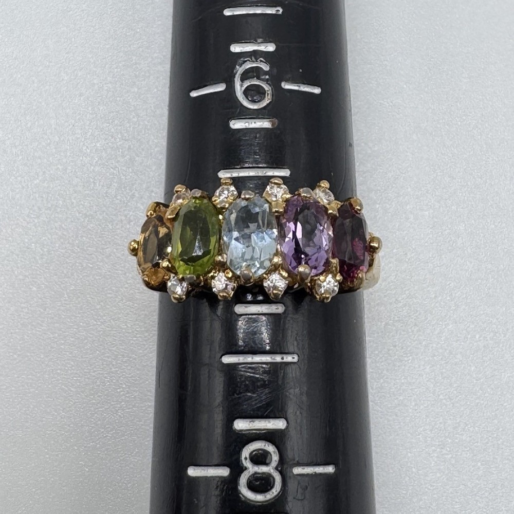VTG Sterling Silver Multi Gemstone & CZ Gold-Plated Ring Size 7 Fessenden