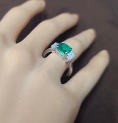 14K White Gold Natural Emerald Ring 1.73ct Radiant Cut w/ 0.80ct Diamond Accents