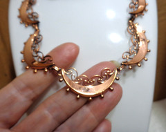 Vintage Solid Copper Renoir Crescent Moon Necklace & Clip On Earrings 44.4 gm