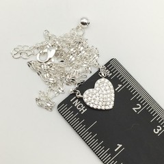 Silver Tone Pave CZ Heart Specialty Chain Necklace Adjustable 18-21” #15