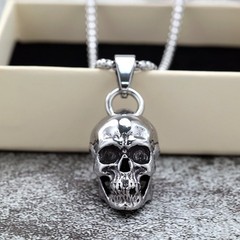 Stainless steel male and female solid skull pendant necklace