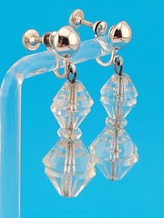Signed BB Faceted Rock Quartz Crystal Bead Sterling Silver Chandelier Earrings