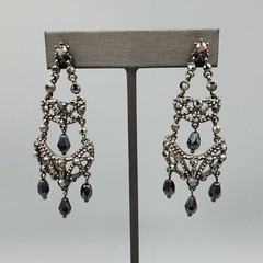 Monet Gun Metal Black Grey Faux Hematite Crystal Chandelier Post Earrings