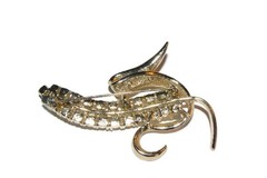 Vintage Sarah Coventry Rhinestone Wheat Leaf Brooch – Gold Tone Pin